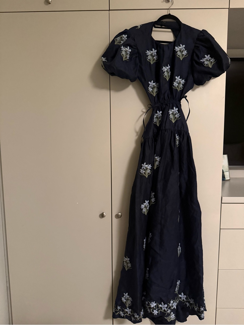 Agua by Agua Bendita Navy Floral Cutout Maxi with Puff Sleeves - Picture 6 of 9